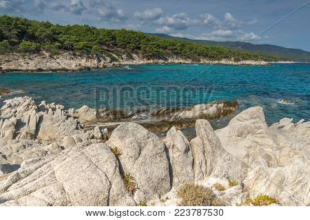 Seascape of Orange Beach Kavourotripes at Sithonia peninsula, Chalkidiki, Central Macedonia, Greece