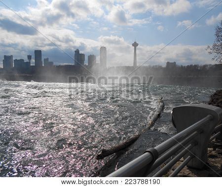 Niagara Falls, New York. Skyline of the Canadian side shown.