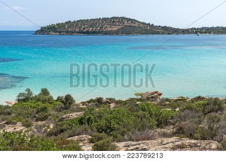 Seascape of Lagonisi Beach at Sithonia peninsula, Chalkidiki, Central Macedonia, Greece