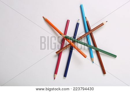 Color Pencils On White Back Ground With Copy Space
