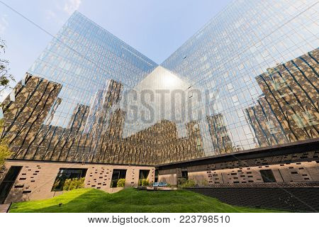 Chengdu, Sichuan Province, China - Apr 20, 2016  Temple House hotel glass building
