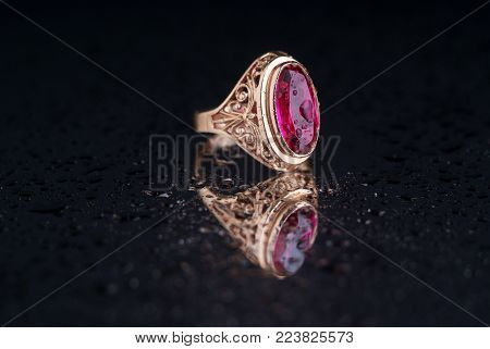 Jewellery ring isolated on the black background