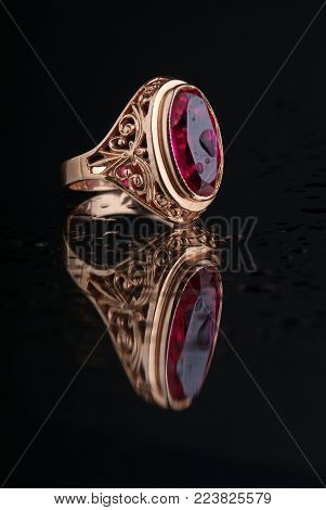 Jewellery ring isolated on the black background