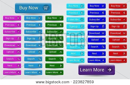 Set of multicolored rectangular horizontal buttons for web design