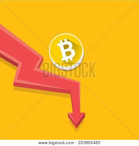 vector bitcoin market crash graph on orange background. Bitcoin hype concept vector illustration with blank space for text. depreciation of bitcoin. Bitcoins Price Drops