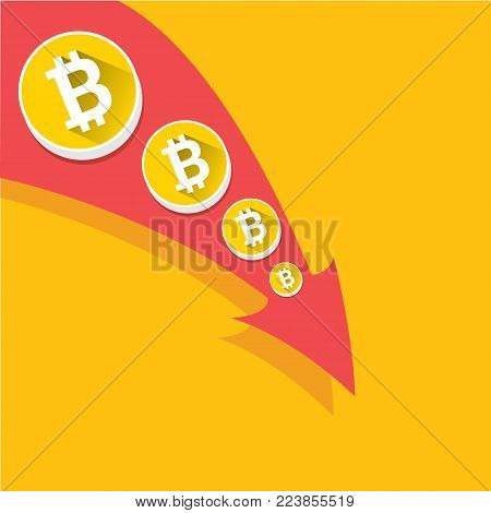 vector bitcoin market crash graph on orange background. Bitcoin hype concept vector illustration with blank space for text. depreciation of bitcoin. Bitcoins Price Drops