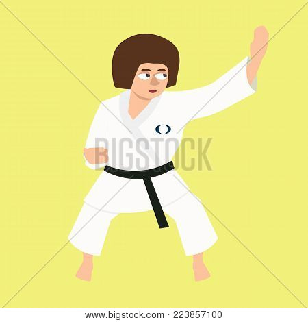 girl doing karate kata - funny vector cartoon illustration in flat style