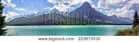 Panoramic view of  Lake in Banff National Park in the Rocky Mountains, Alberta, Canada.