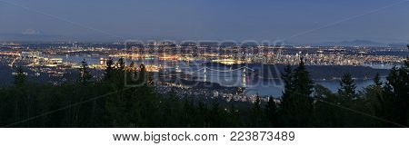 Panoramic night view of  vancouver, BC, Canada