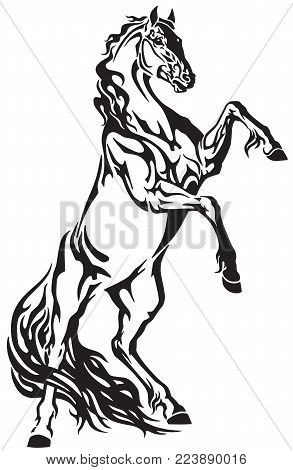 Horse Tribal Tattoo. Stallion Rearing Up .black And White Vector Illustration