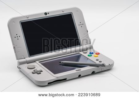 Bangkok, Thailand - Jan 18, 2018: Nintendo 3DS LL Super Famicom Edition. Portable game by Nintendo. Illustrative, editorial.