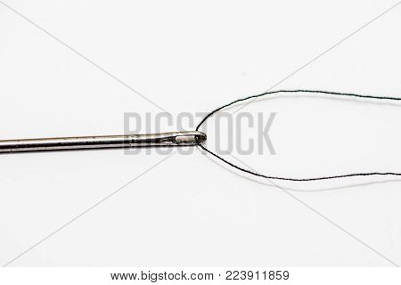 A Metal Needle. Close-up, Space For Text