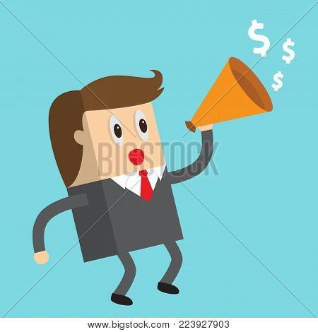 Businessman holding megaphone. concept of digital marketing.