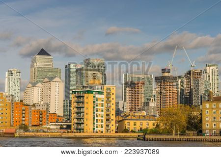 LONDON, UK - October 17th, 2017: Canary Wharf business district in London