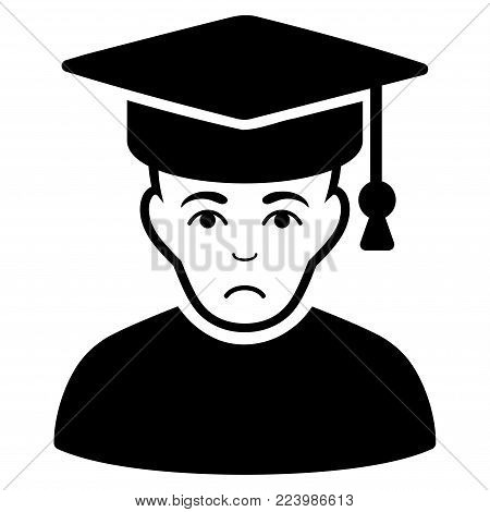 Unhappy Professor vector icon. Style is flat graphic black symbol with affliction feeling.