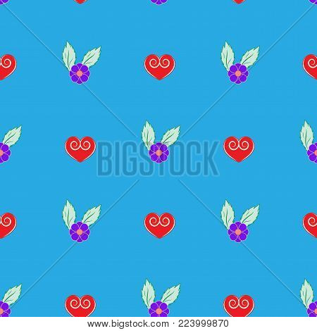 Heart and flower seamless pattern. Fashion graphic design. Modern stylish texture. Colorful template for prints, textiles, wrapping, wallpaper, card, banner, business. Vector illustration
