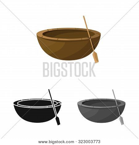 Vector Illustration Of Boat And Vietnamese Symbol. Collection Of Boat And Paddle Vector Icon For Sto