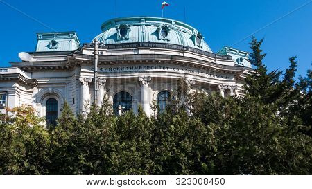 Sofia, Bulgaria - October 5, 2018: Facade Of University Of Sofia St. Kliment Ohridski, Bulgaria