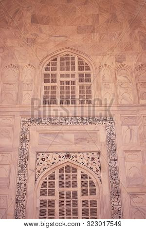 Gra ,india - 16 September 2019: Abstract Background Of Architectural Details Of Mosque, Arabic Calli