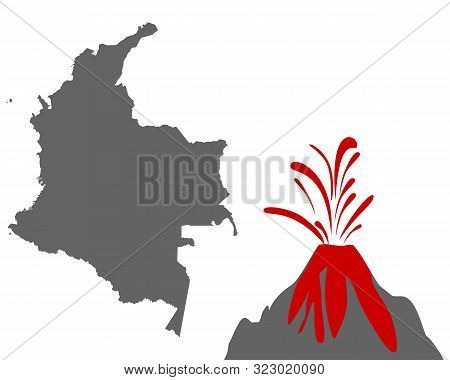 Detailed And Accurate Illustration Of Map Of Colombia With Volcano