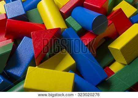 Kids Educational Developing Toys Frame On White Background. Top View. Flat Lay. Copy Space For Text