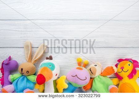 Set Of Colorful Kids Toys Frame. Copy Space For Text