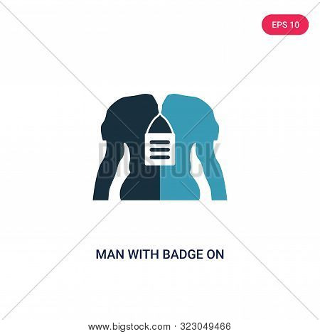 man with badge on his cheast icon in two color design style.