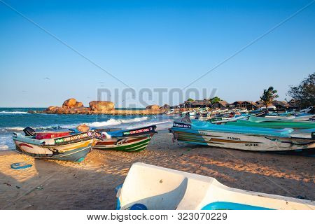 Yala,sri Lanka: January 28,2019: Yalla Fishing Village. Sunset In A Small Harbor In Yala National Pa