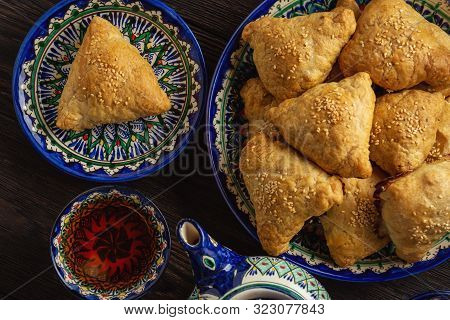 Puff pastries with meat (samosa) - traditional uzbek and indian pasrty.