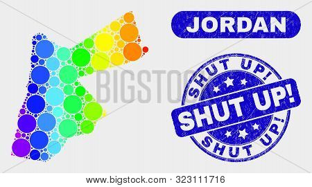 Spectral Dotted Jordan Map And Seal Stamps. Blue Round Shut Up Exclamation Distress Seal Stamp. Grad