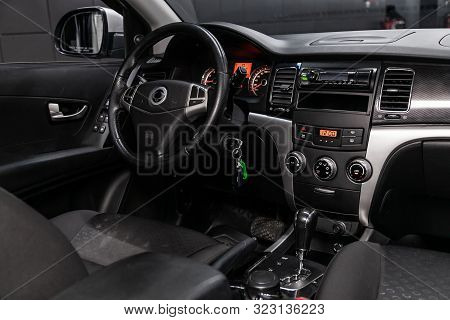 Novosibirsk, Russia - August 27, 2019:  Ssangyong Actyon,close-up Of The Dashboard, Player, Steering