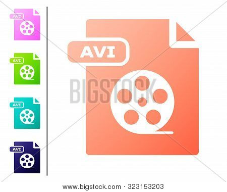 Coral Avi File Document. Download Avi Button Icon Isolated On White Background. Avi File Symbol. Set