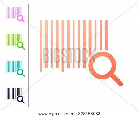 Coral Search Barcode Icon Isolated On White Background. Magnifying Glass Searching Barcode. Barcode 