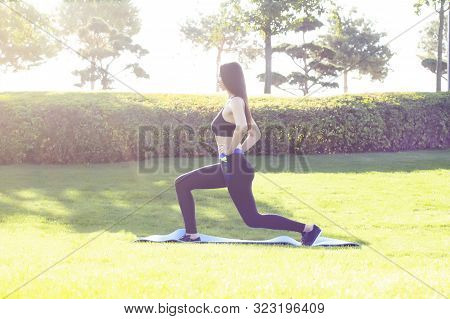 Fitness. Athlete Girl, Thlete Exercise At Outside, Woman Fitness. Young Beautiful Woman Stretching I