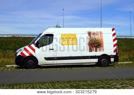 Almere, The Netherland - September 20, 2019: White Breng Je Stad Tot Bloei Delivery Van.