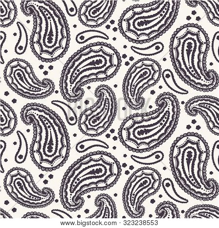 Seamless Pattern Paisley Buta Foulard Motif. Traditional Indienne Arabesque Background. Vector Ethni