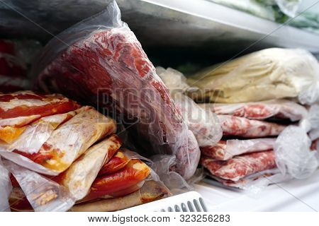 Frozen Meat And Vegetables In The Deep Freeze