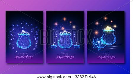 Futuristic Indian Shub Dhanteras Festival Posters Set