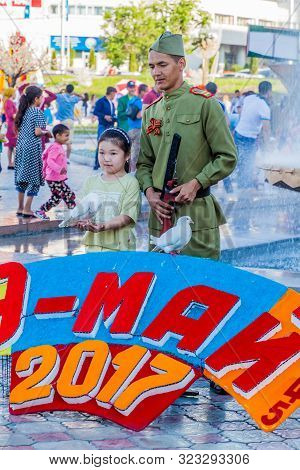 Bishkek, Kyrgyzstan - May 9, 2017: Soldier At Victory Day 9 May Celebrations At Ala Too Square In Bi