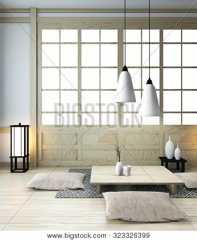 Zen Room Interior Design With Decoration Japanese Style.3D Rendering