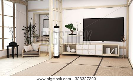 Room Interior Japanese Style With Cabinet On Room Floor Tatami Mat Wooden Room Design Minimal Decora