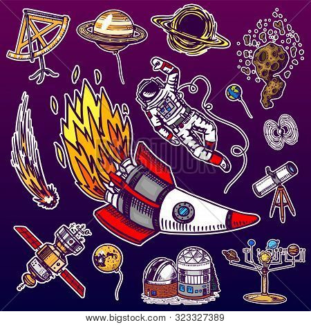 Astronaut Spaceman. Planets In Solar System. Astronomical Galaxy. Cosmonaut Explore Adventure. Engra