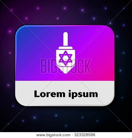 White Hanukkah Dreidel Icon Isolated On Black Background. Rectangle Color Button. Vector Illustratio