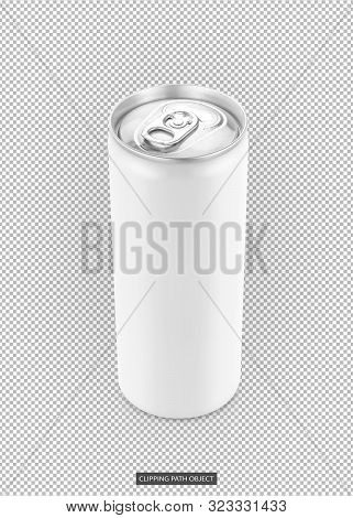 Blank Packaging White Tin Can For Drink Beverage Product Design Mock-up Isolated On Virtual Transpar