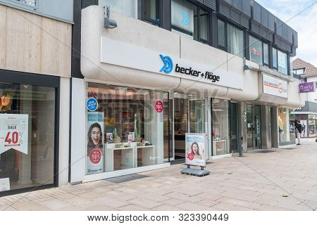 Wolfsburg, Germany - June 8, 2019: Entrance To Becker + Floge. Becker + Floge Is One Of The Largest 