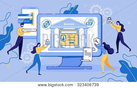Computer Screen With Online Banking Account Acess Protection Vector Illustration. Secure Internet Pa