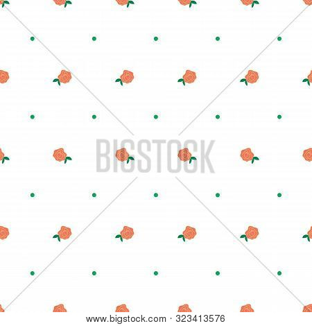 Tiny Hand Drawn Coral Rose And Dot Vector Seamless Repeat Pattern
