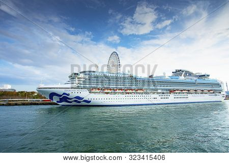 Osaka Japan - November7,2018 : Full Range Of Diamond Princess Crusing Ship At Port Of Tempozan Osaka