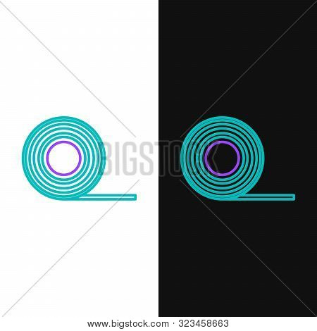 Green And Purple Line Scotch Icon Isolated On White And Black Background. Roll Of Adhesive Tape For 