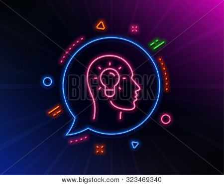 Idea Head Line Icon. Neon Laser Lights. Lightbulb Sign. Core Value Symbol. Glow Laser Speech Bubble.